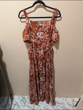 NWT Woman's Rewind Kohl's Rust Brown Floral Cold-Shoulder Maxi Dress XL